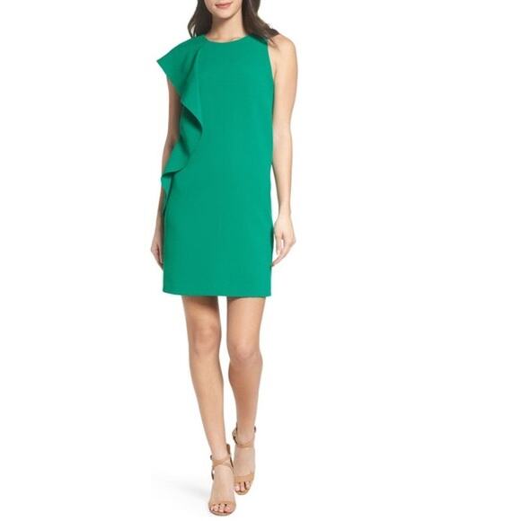 Calvin Klein Dresses & Skirts - Green Preppy Ruffle Side Calvin Klein *HEMMED* Midi Length Dress Summer Formal